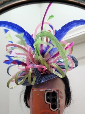 Derby Fascinator Feather New Blue Pink Green